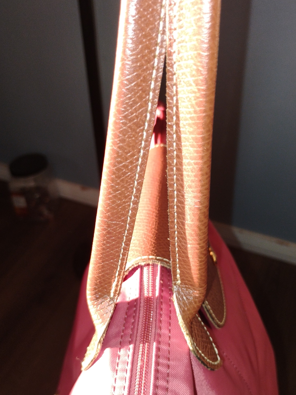 Longchamp Pink Nylon Tote with Brown Trim - Picture 4 of 10